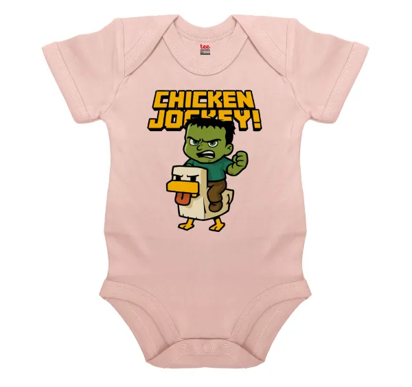 Chicken Jockey — Βρεφικό φορμάκι μωρού, 0-18 μηνών, ΡΟΖ POWDER, 100% Organic Cotton, κοντομάνικο