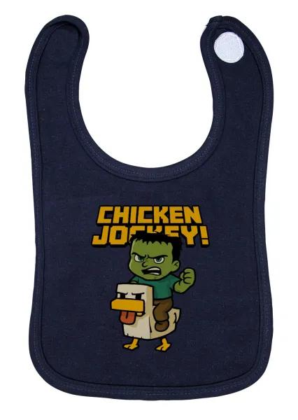Chicken Jockey — Baby bib with velcro, blue, 100% organic cotton (0-18 months)