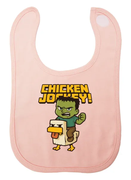 Chicken Jockey — Baby bib with velcro, pink, 100% organic cotton (0-18 months)