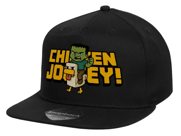Chicken Jockey — Children's Flat Snapback Hat, Black (100% COTTON, CHILD, UNISEX, ONE SIZE)