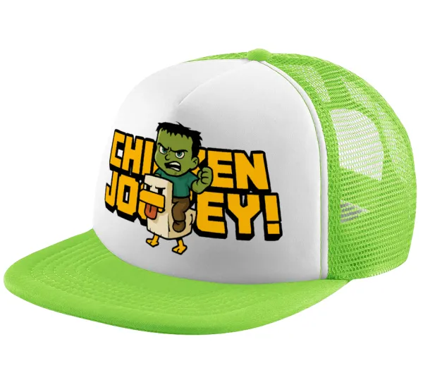 Chicken Jockey — Child's Soft Trucker Hat with Green/White Mesh (POLYESTER, CHILDREN'S, ONE SIZE)