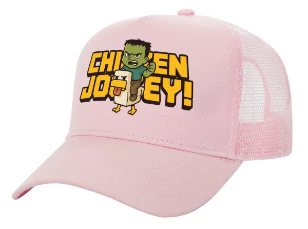 Chicken Jockey — Structured Trucker Children's Hat, with Mesh, PINK (100% COTTON, CHILDREN'S, UNISEX, ONE SIZE)