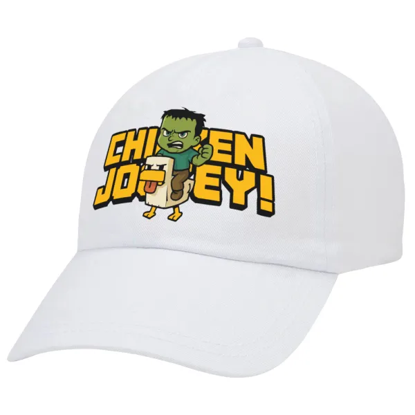 Chicken Jockey — Adult Baseball Cap White 5-panel (POLYESTER, ADULT, UNISEX, ONE SIZE)