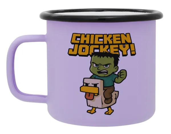 Chicken Jockey — Metal enamel mug, matte light pastel purple, 360ml