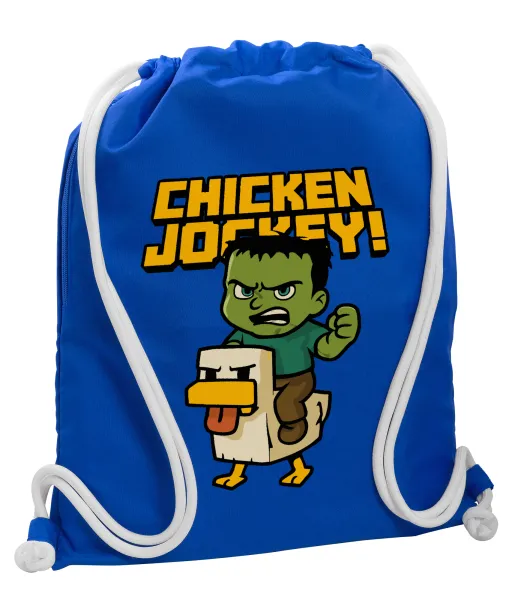 Chicken Jockey — Backpack pouch GYMBAG Blue, with pocket (40x48cm) & thick cords