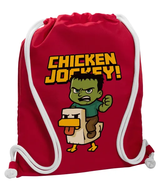 Chicken Jockey — Backpack pouch GYMBAG Red, with pocket (40x48cm) & thick cords