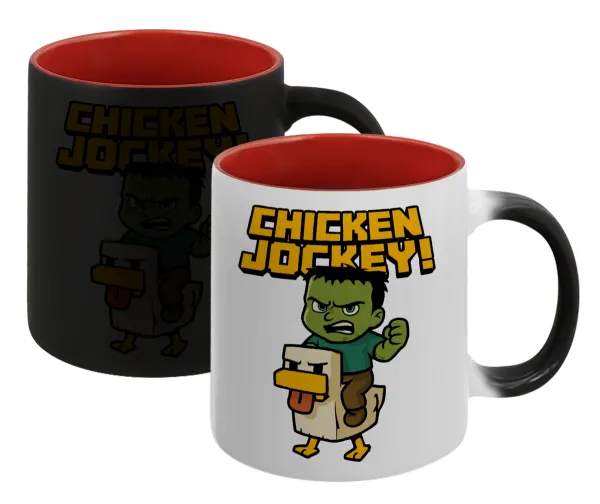 Chicken Jockey — Magic mug with red interior, ceramic, 330ml, changes colour with hot drinks