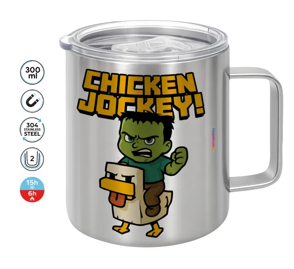 Chicken Jockey — Double-walled stainless steel mug 300ml with temperature-retaining lid
