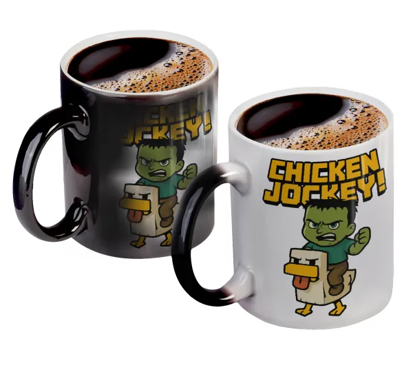 Chicken Jockey — Color changing magic Mug, ceramic, 330ml when adding hot liquid inside, the black colour desappears (1 pcs)