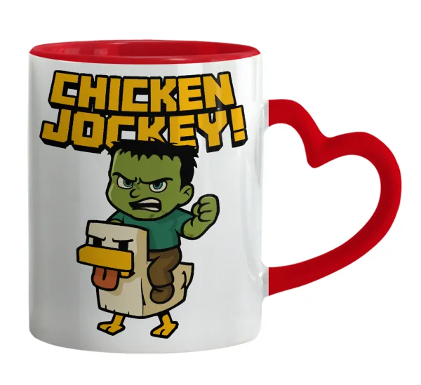 Chicken Jockey — Mug heart red handle, ceramic, 330ml