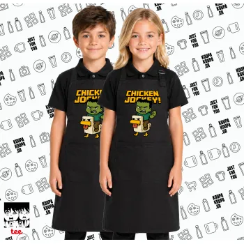 Chicken Jockey, Μαύρη ΠΑΙΔΙΚΗ Ποδιά μακριά Σεφ ολόσωμη με τσέπες