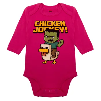 Chicken Jockey, Μακρυμάνικο βρεφικό φορμάκι, 0-18 μηνών, ΡΟΖ, 100% Organic Cotton