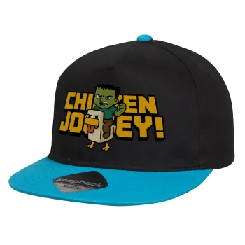 Chicken Jockey, Καπέλο παιδικό Flat Snapback, Μαύρο/Μπλε (100% ΒΑΜΒΑΚΕΡΟ, ΠΑΙΔΙΚΟ, UNISEX, ONE SIZE)