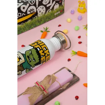 Chicken Jockey, Πασχαλινή Λαμπάδα με παγούρι μεταλλικό (620ml, stainless steel) & κερί αρωματικό πλακέ (30cm) (ΡΟΖ)