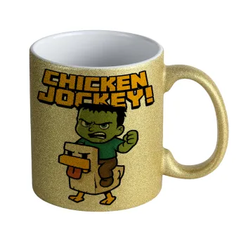 Chicken Jockey, Κούπα Χρυσή Glitter που γυαλίζει, κεραμική, 330ml
