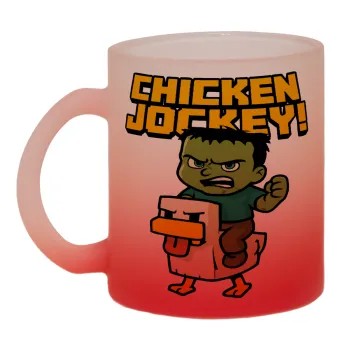 Chicken Jockey, Κούπα γυάλινη δίχρωμη με βάση το κόκκινο ματ, 330ml