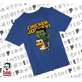 Chicken Jockey, Παιδικό T-Shirt ΜΠΛΕ από 100% βαμβάκι, για κάθε μέρα. Vegan & OEKO-TEX πιστοποιημένο.