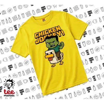 Chicken Jockey, yellow childrens T-Shirt made of 100% cotton, for every day. Vegan & OEKO-TEX certified.