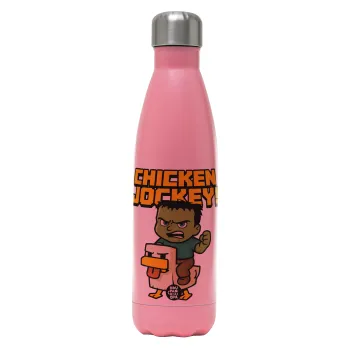 Chicken Jockey, Metal mug thermos Pink Mat (Stainless steel), double wall, 500ml