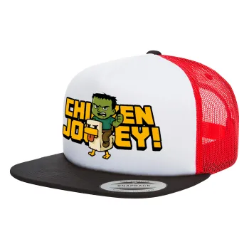 Chicken Jockey, Καπέλο Ενηλίκων Foam Flat Snapback με Δίχτυ Μαύρο-Λευκό-Κόκκινο (POLYESTER, ΕΝΗΛΙΚΩΝ, UNISEX, ONE SIZE)