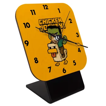 Chicken Jockey, Quartz Table clock in natural wood (10cm)