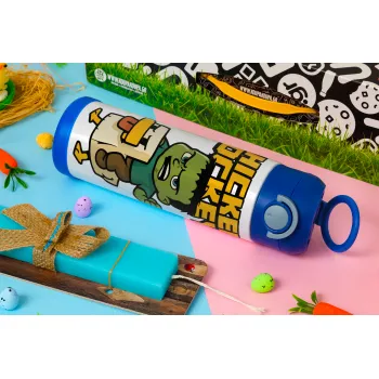 Chicken Jockey, Easter candle, Childrens hot water bottle, stainless steel, with safety straw, BLUE (500ml)