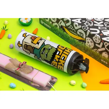 Chicken Jockey, Πασχαλινή Λαμπάδα με Travel Tumbler θερμό με διπλό καπάκι (600ml, BPA free) & κερί αρωματικό πλακέ (30cm) (ΡΟΖ)