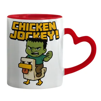Chicken Jockey, Mug heart red handle, ceramic, 330ml