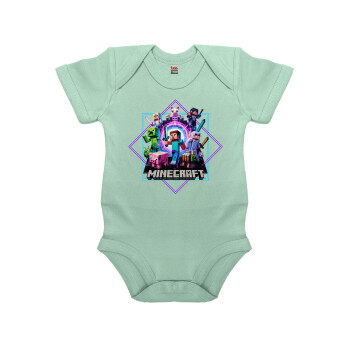 Minecraft Nether Portal, Βρεφικό φορμάκι μωρού, 0-18 μηνών, mint (Μέντα), 100% Organic Cotton, κοντομάνικο