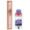 Easter Set, Children's thermal stainless steel water bottle with safety straw, pink/purple (350ml) & Easter scented flat candle (30cm) (PINK)