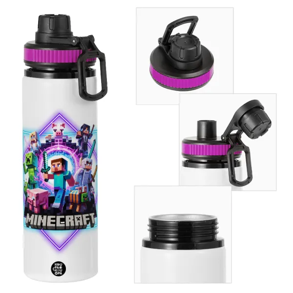 Minecraft Nether Portal — Metallic water bottle with safety lid, 850ml aluminum