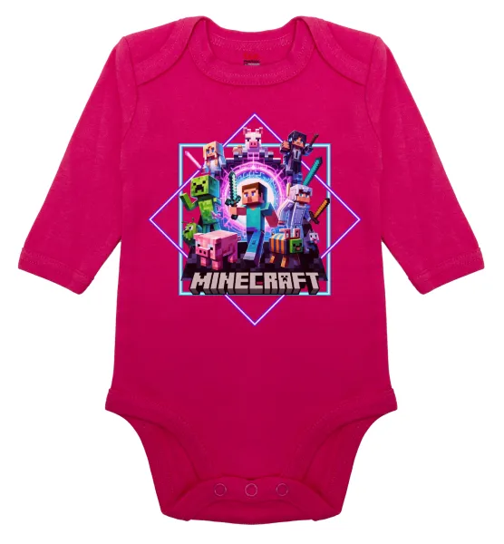 Minecraft Nether Portal — Μακρυμάνικο βρεφικό φορμάκι, 0-18 μηνών, ΡΟΖ, 100% Organic Cotton