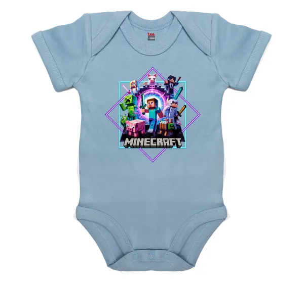 Minecraft Nether Portal — Short-sleeve baby bodysuit, 0-18 months, blue, 100% organic cotton