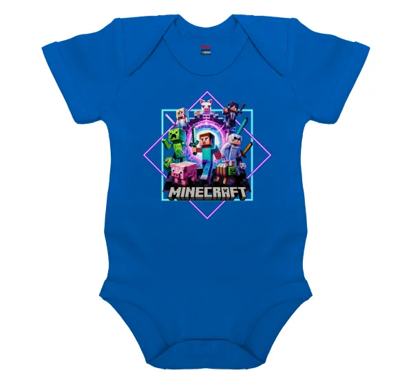 Minecraft Nether Portal — Short-sleeve baby bodysuit, cobalt blue, 100% organic cotton