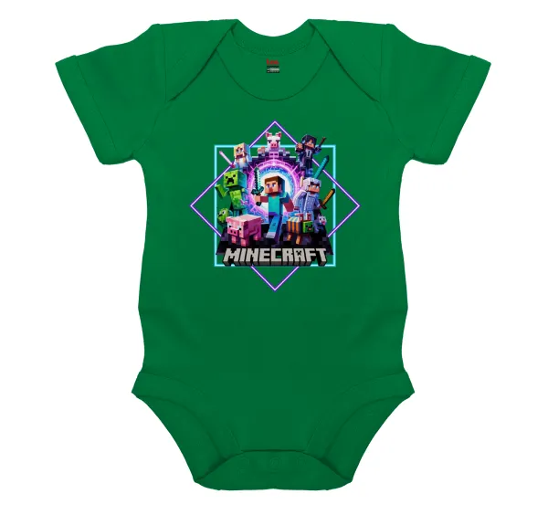 Minecraft Nether Portal — Short-sleeve baby bodysuit, GREEN, 100% organic cotton