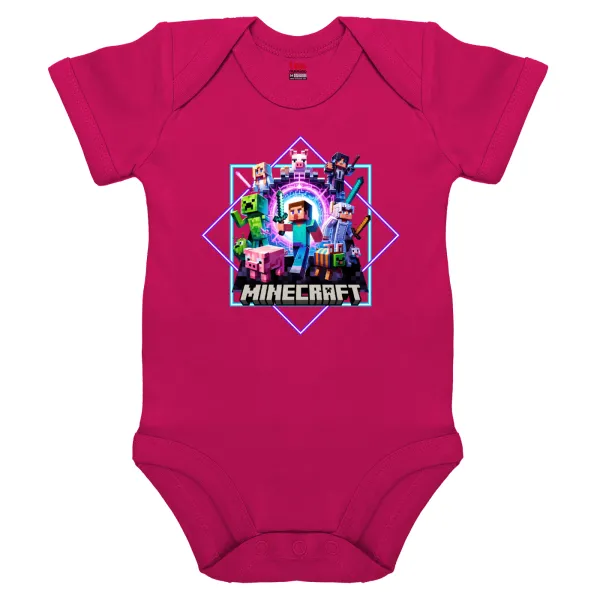 Minecraft Nether Portal — Short-sleeve baby bodysuit, 0-18 months, PINK, 100% organic cotton