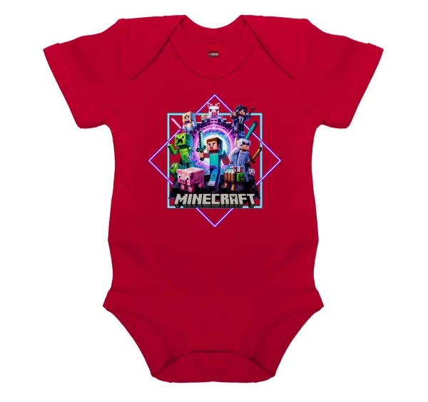 Minecraft Nether Portal — Short-sleeve baby bodysuit, RED, 100% organic cotton