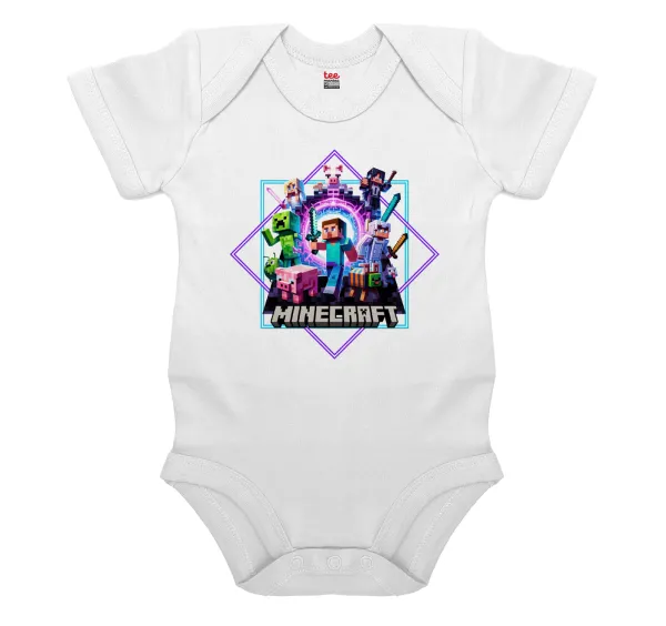 Minecraft Nether Portal — Short-sleeve baby bodysuit, 0-24 months, WHITE, 100% organic cotton