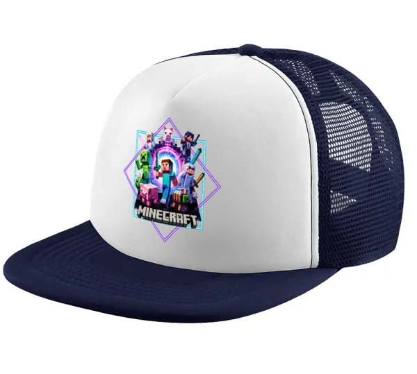 Minecraft Nether Portal — Children's Soft Trucker Cap with Dark Blue/White Mesh (POLYESTER, CHILDREN, ONE SIZE)