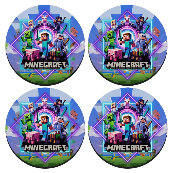 Minecraft Nether Portal — SET of 4 round wooden coasters (9cm)