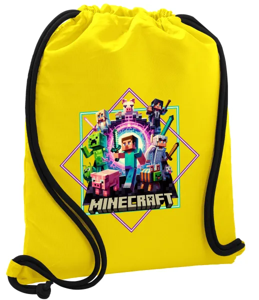 Minecraft Nether Portal — Backpack pouch GYMBAG Yellow, with pocket (40x48cm) & thick cords