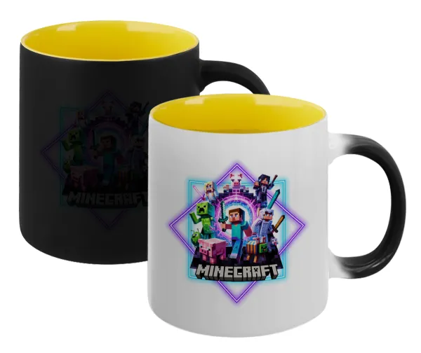 Minecraft Nether Portal — Magic mug with yellow interior, ceramic, 330ml, changes colour with hot drinks