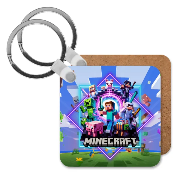 Minecraft Nether Portal — Square wooden MDF keychain