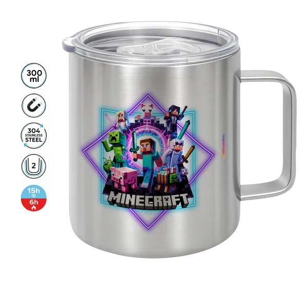 Minecraft Nether Portal — Double-walled stainless steel mug 300ml with temperature-retaining lid