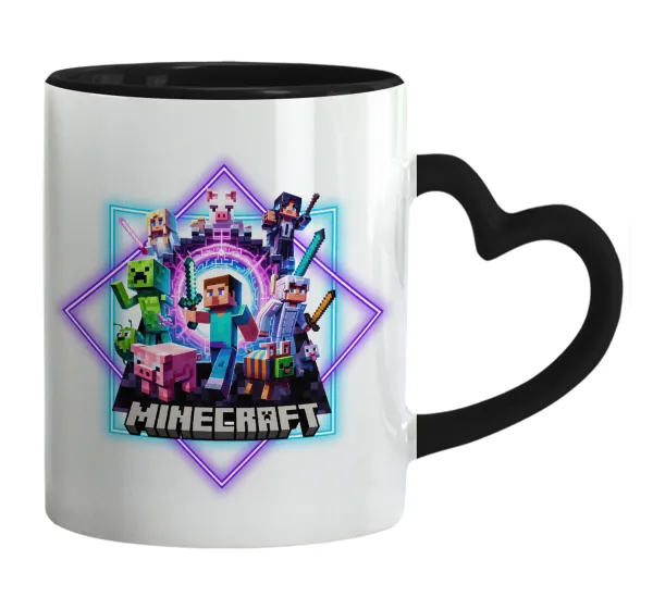 Minecraft Nether Portal — Mug heart black handle, ceramic, 330ml