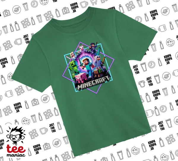 Minecraft Nether Portal — GREEN childrens T-Shirt made of 100% cotton, for every day. Vegan & OEKO-TEX certified.