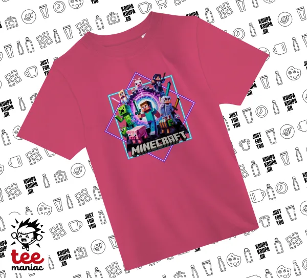 Minecraft Nether Portal — PINK childrens T-Shirt made of 100% cotton, for every day. Vegan & OEKO-TEX certified.