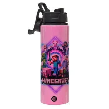 Minecraft Nether Portal, Metallic water bottle with safety lid, 850ml aluminum