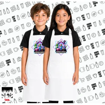 Minecraft Nether Portal, Λευκή ΠΑΙΔΙΚΗ Ποδιά μακριά Σεφ ολόσωμη με τσέπες