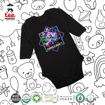 Minecraft Nether Portal, Μακρυμάνικο βρεφικό φορμάκι, 0-18 μηνών, ΜΑΥΡΟ, 100% Organic Cotton